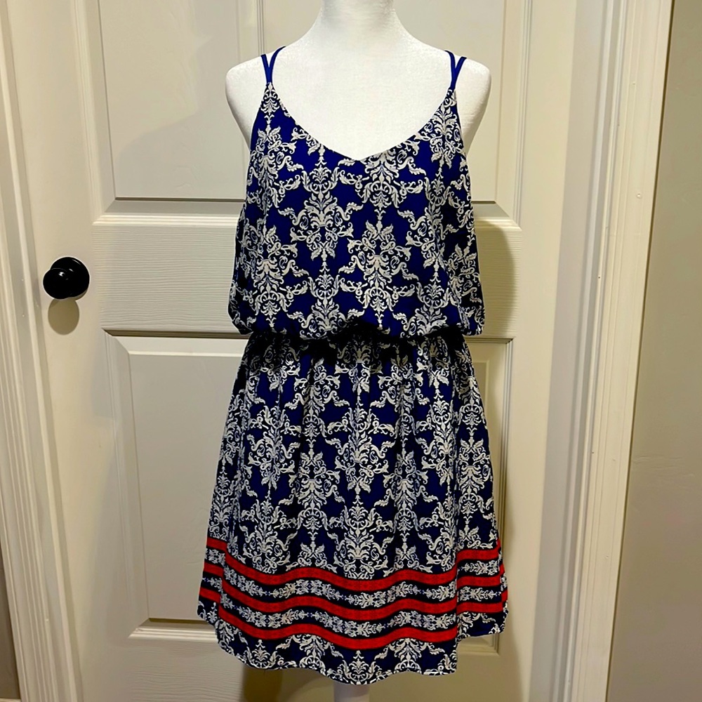 Super cute navy and red cocktail dress.